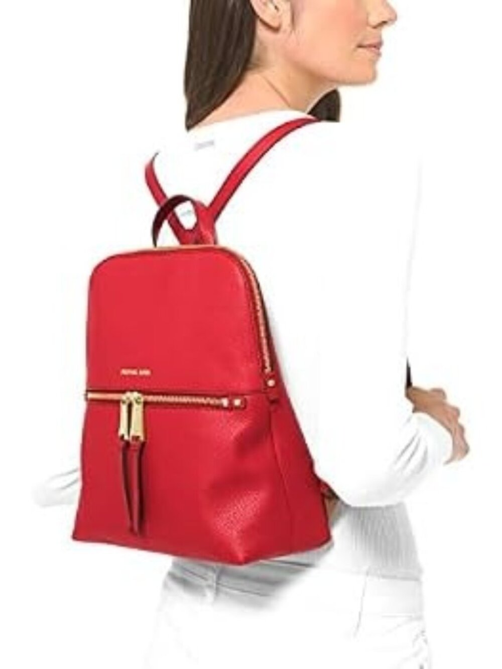Michael Kors Rhea Zip Red Vegan Leather Handbag Backpack, NWT, MSRP $298